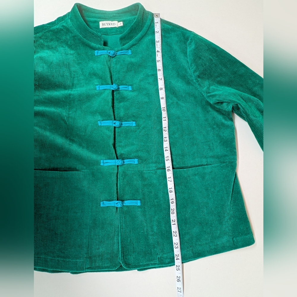 Buykud Asian Inspired Frog Toggle Buttons Corduroy Jacket Coat - Picture 10 of 11